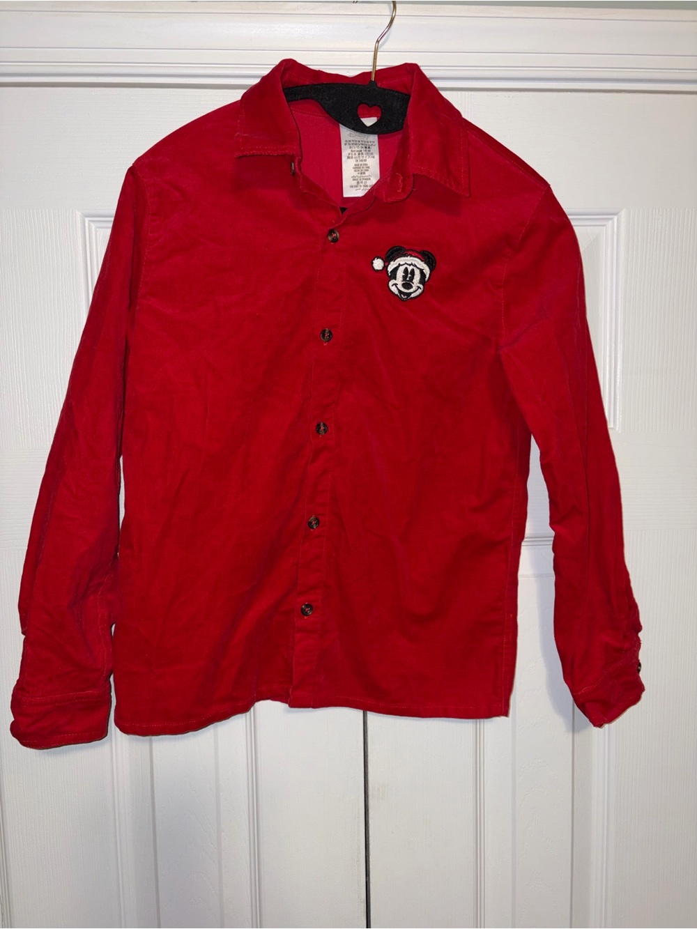 Disney Mickey Mouse Red Button-Up shirt 9/10 Holiday Embroidery Christmas
